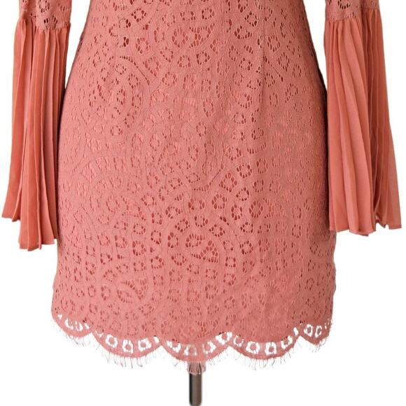 KEEPSAKE Lace Pleated Sleeve Mini Dress in Cinnamon Revolve Long Bell Sleeves - Picture 7 of 10